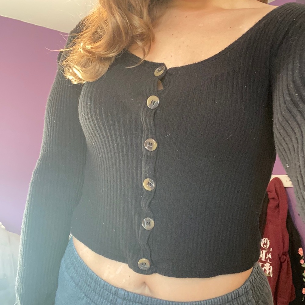 Black button down top